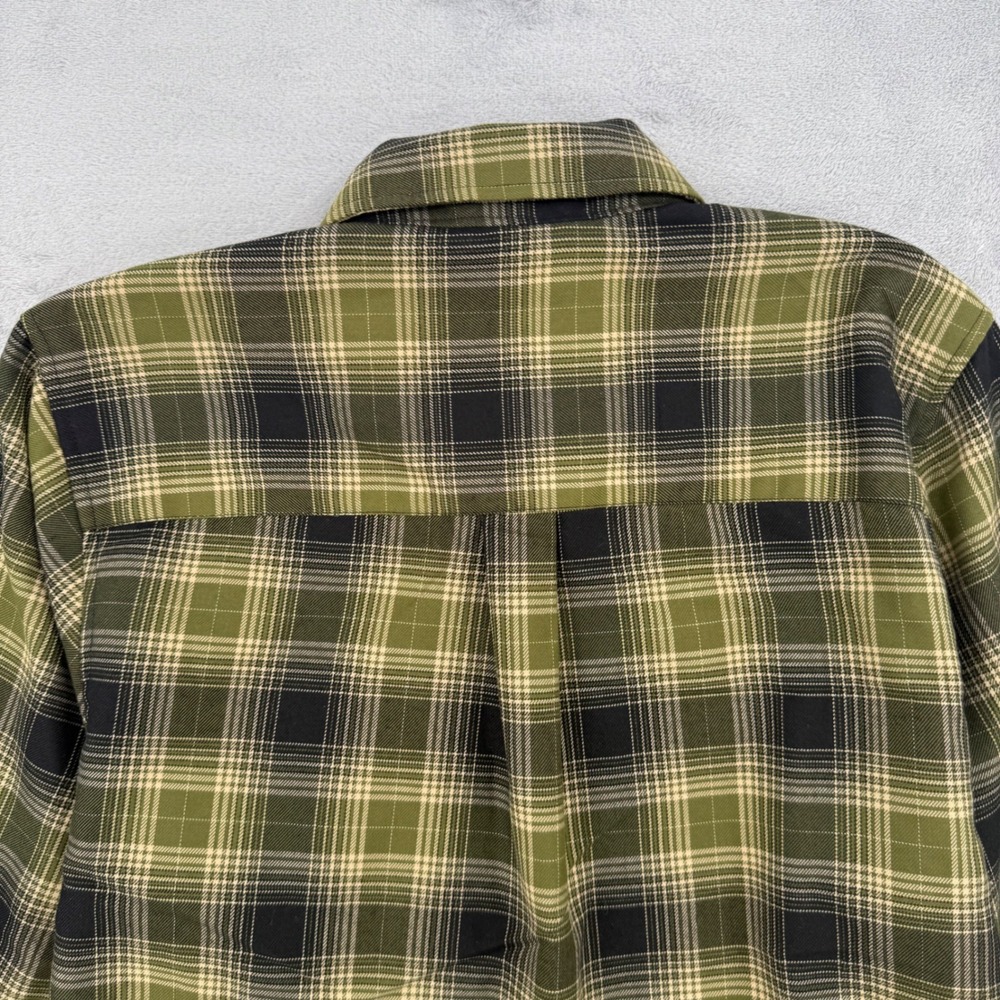 Dixxon Flannel Action Olive Green Black Plaid D-Tech Snap Button Shirt Mens M - Picture 13 of 16